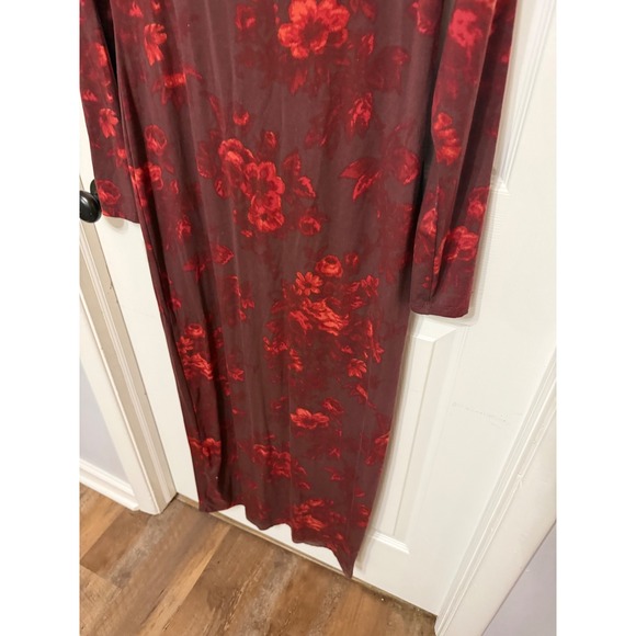 Reformation Tommie Burgundy Floral Long Sleeve Maxi Dress XL Red Crew Neck - Picture 4 of 7
